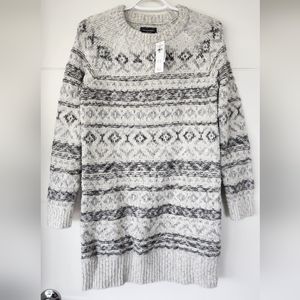 Abercrombie & Fitch Grey and White Patterned Long Sleeve Sweater Dress